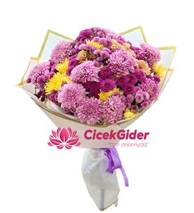 renkli kasımpatı buketi, kasımpatı çiçeği, kasımpatı aranjma