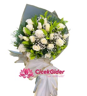 Beyaz gül buketi, 20 beyaz gül, taze çiçek siparişi, 